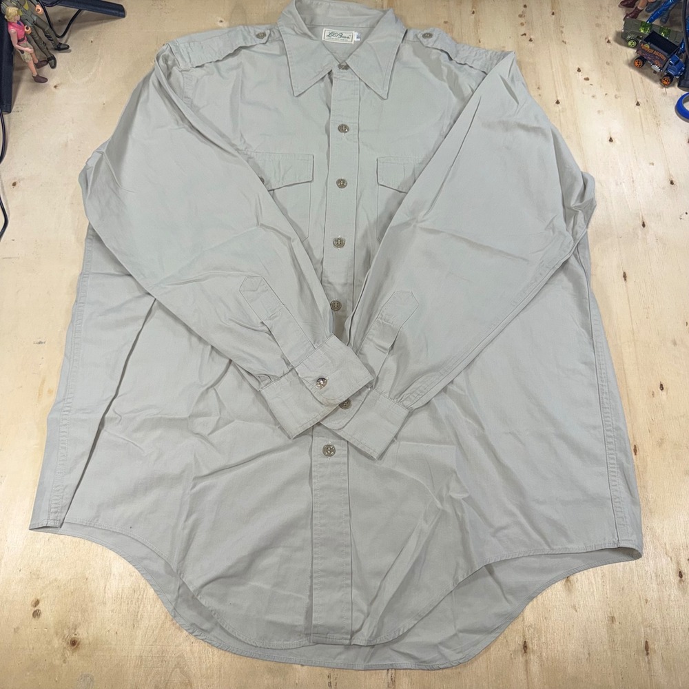 Vintage LL Bean Mens 16.5 L Tan Safari Utility Shirt Long Sleeve Epaulets